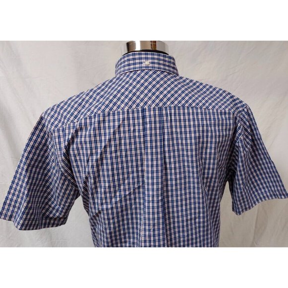 Tommy Hilfiger Mens Medium Blue Red Plaid Short Sleeve Button Down Logo Shirt - Picture 8 of 11